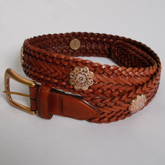 Vintage Accessories - Vintage Braided Leather Floral Belt Boho Western